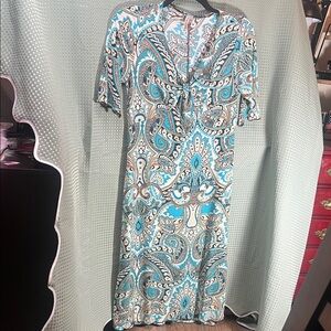 Susan Lawrence Blue and Cream Paisley Dress